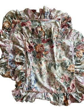 Ralph Lauren Floral Chintz 16” Pillow Covers Ruffle Trim